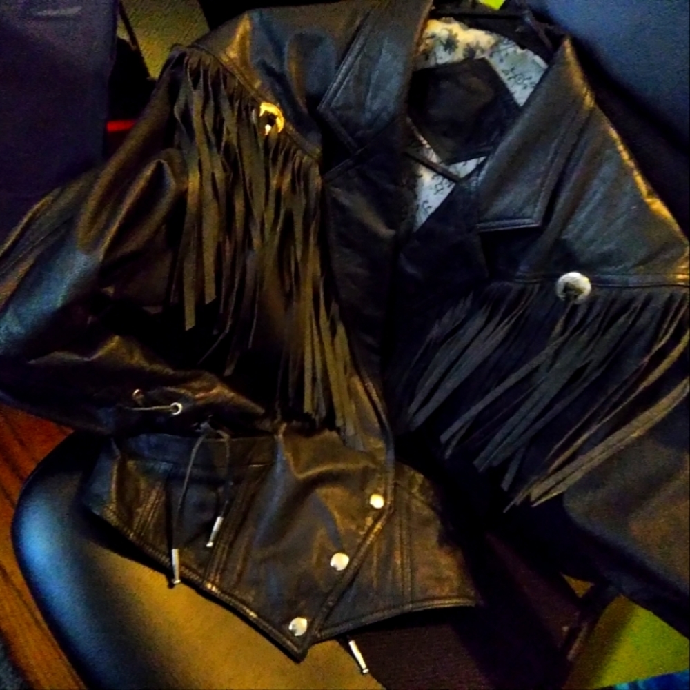 Retro fringe leather jacket